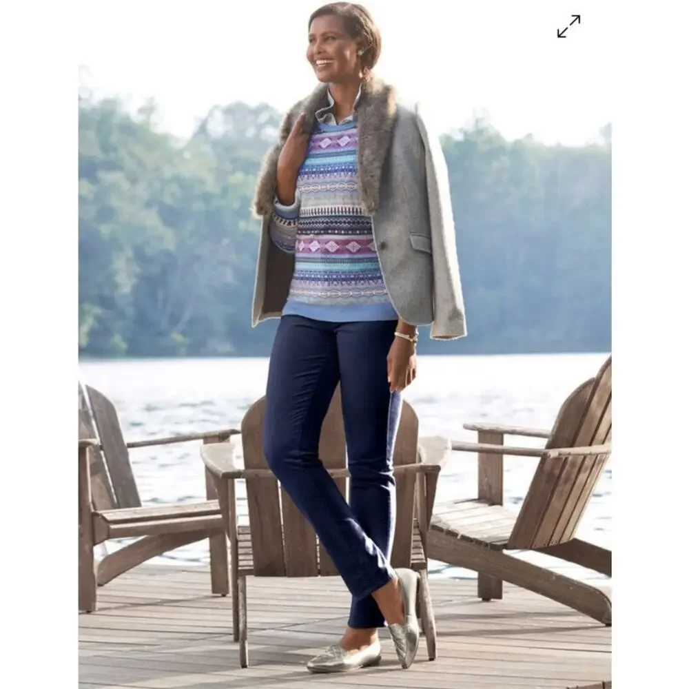 Talbots Cozy Fair Isle Crewneck Sweater size 1X Lambs Wool Preppy Warm Comfort